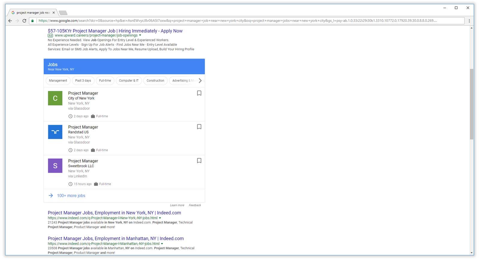 google for jobs showing in search results