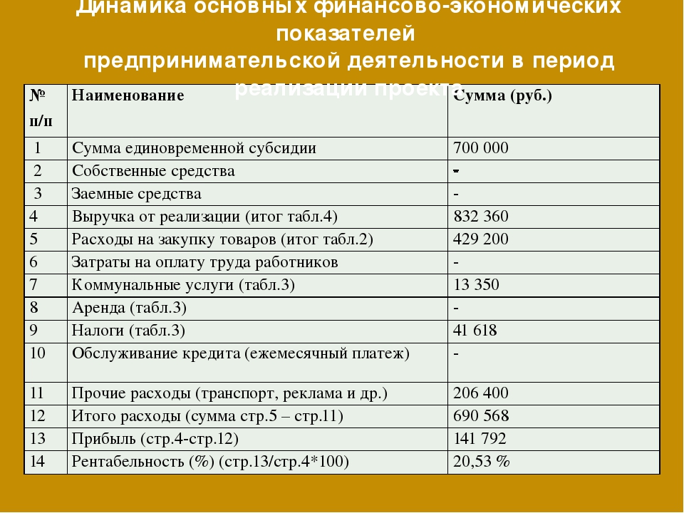 Финансовые показатели бизнес плана