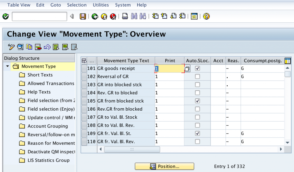 SAP Movement Types Customizing (Transaction OMJJ)