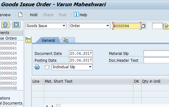 Goods Movement: Goods Issue for SAP PM Order
