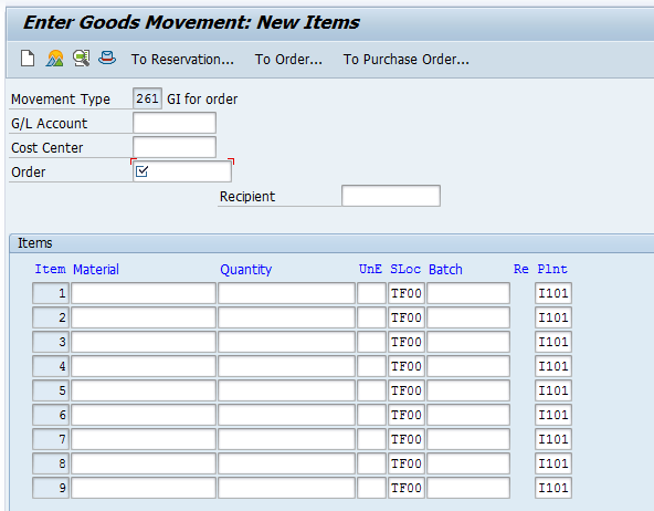 Goods Movement: New item