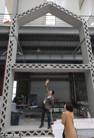 Building regulations prevent the creation of any 3D printed multi-storey structures. The houses (pictured) look as if they have a tall room, with a horizontal support for the house
