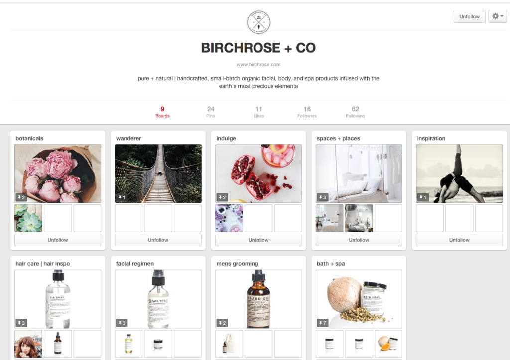 BirchRose+Co Pinterest page example